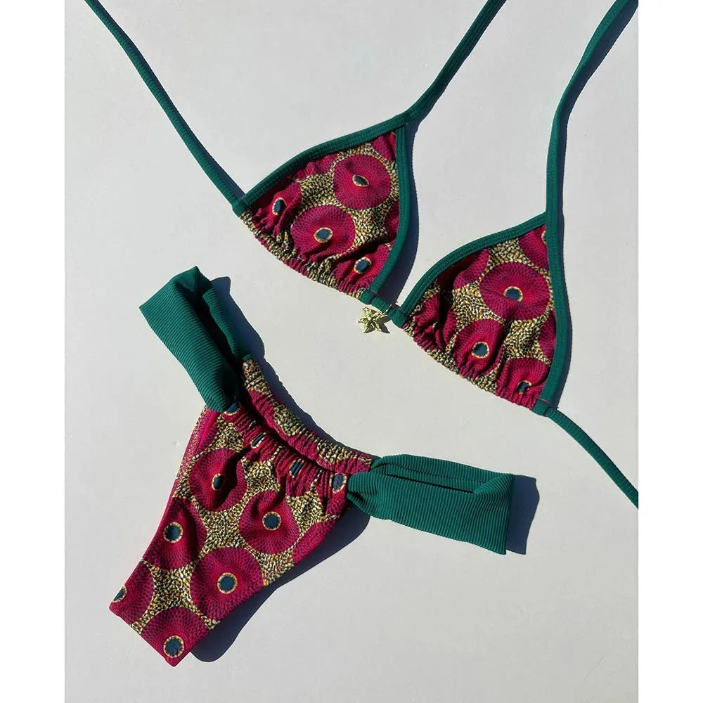 Women's two-piece micro bikini swimsuit in polyester, briefs style, backless, sizes S M L, colour IS18037G1