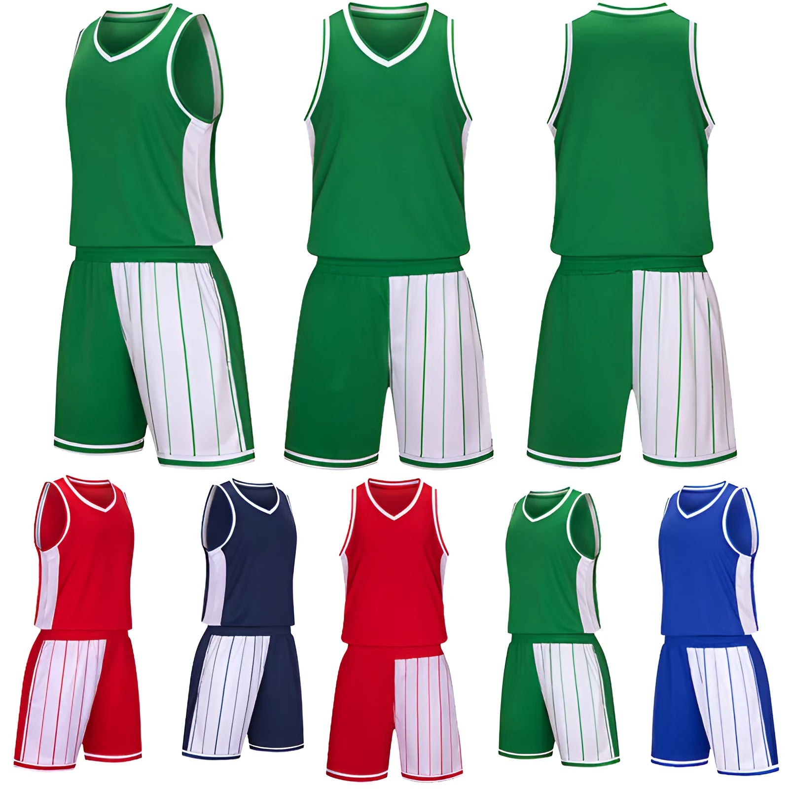 Men's basketball uniform set in blue, featuring a quick-dry top and shorts for sports training.