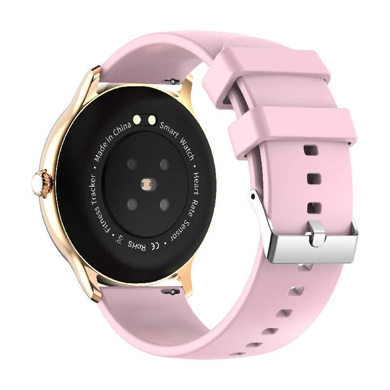 Black smartwatch on a silicone band showing a blood pressure reading on its 1.28-inch screen.