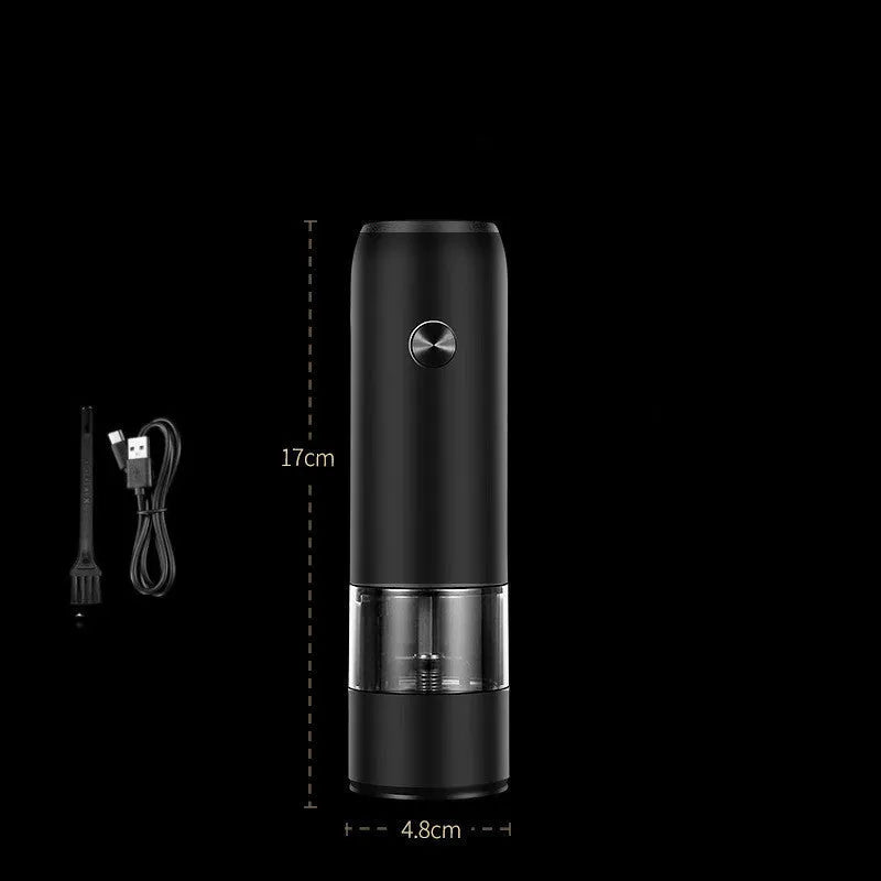Rechargeable electric pepper and salt grinder in acrylic body with ceramic mechanism.