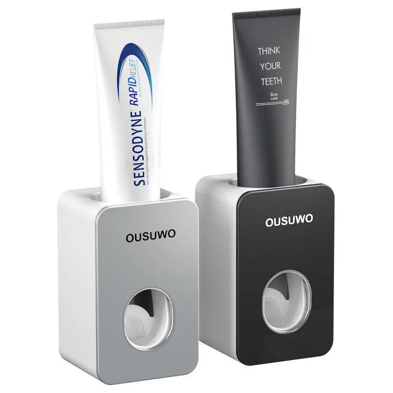 Automatic toothpaste dispenser wall-mounted punch-free in black colour with English packaging no logo