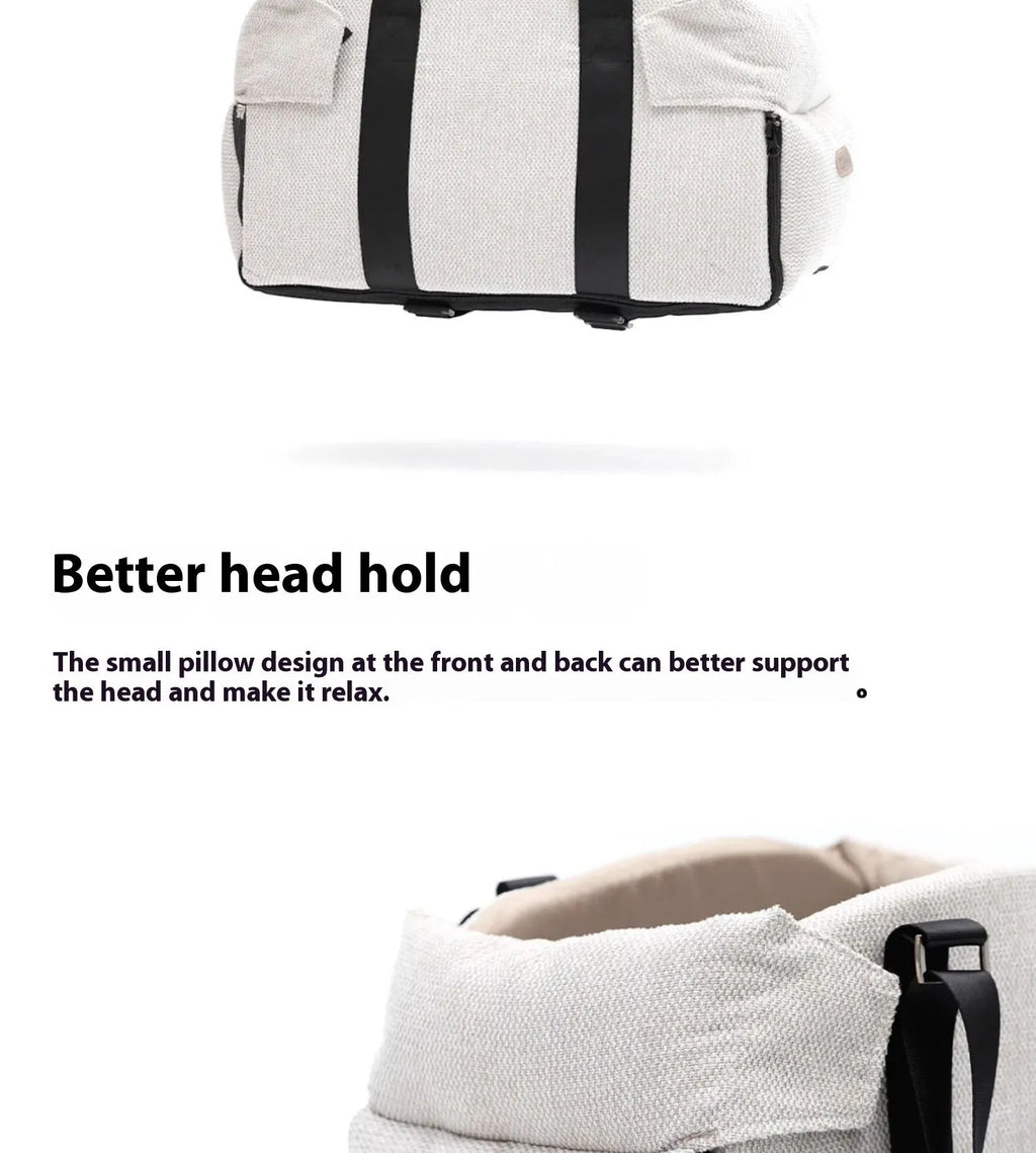 Beige white dual-use pet car nest and bed carrier for small dogs or cats.