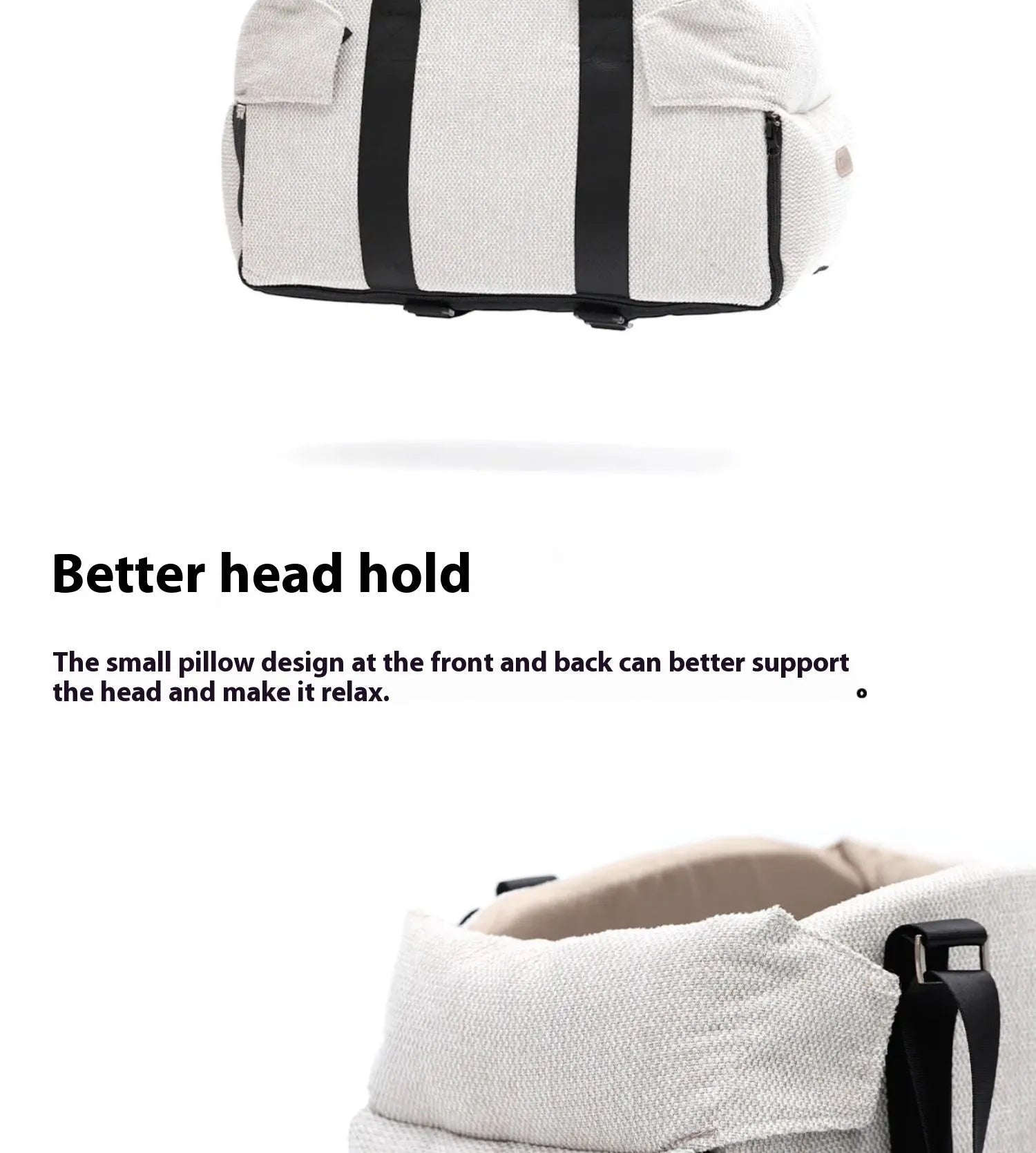 Beige white dual-use pet car nest and bed carrier for small dogs or cats.