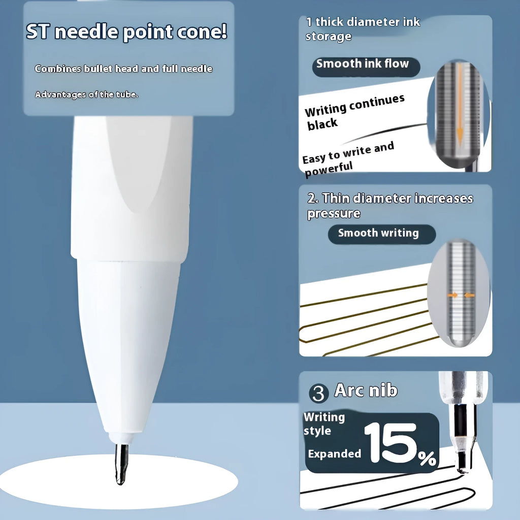 A 10-pack of quick-drying gel pen refills in black, blue, red, and ink blue colours for bullet point pens.