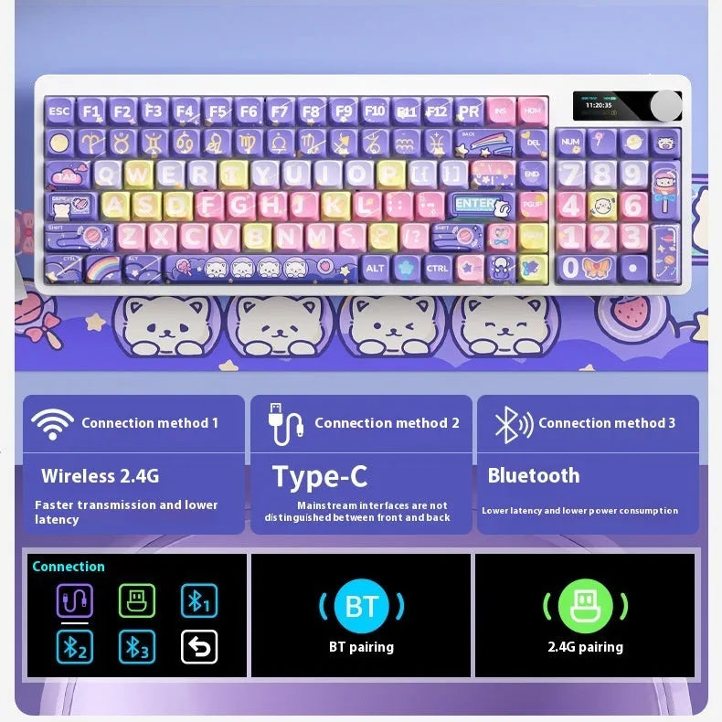 Black mechanical gaming keyboard with RGB backlighting next to a laptop