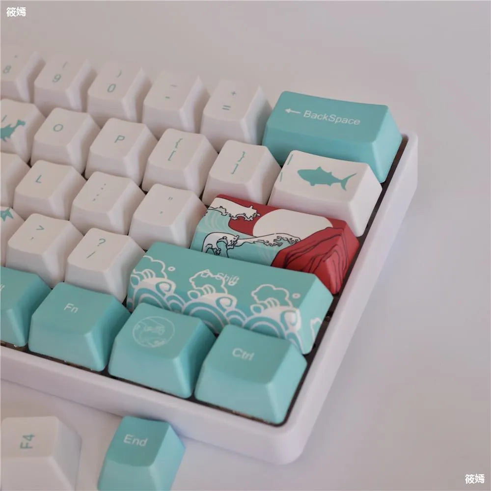 Coral Sea colour PBT keycaps for Xiao Yan mechanical keyboards with five-sided sublimation printing