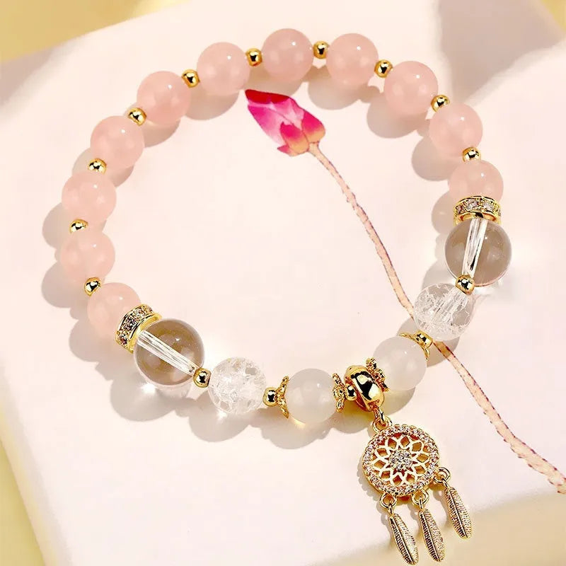 Women's Chinese style electroplated crystal tassel bracelet with diamond-shaped charms