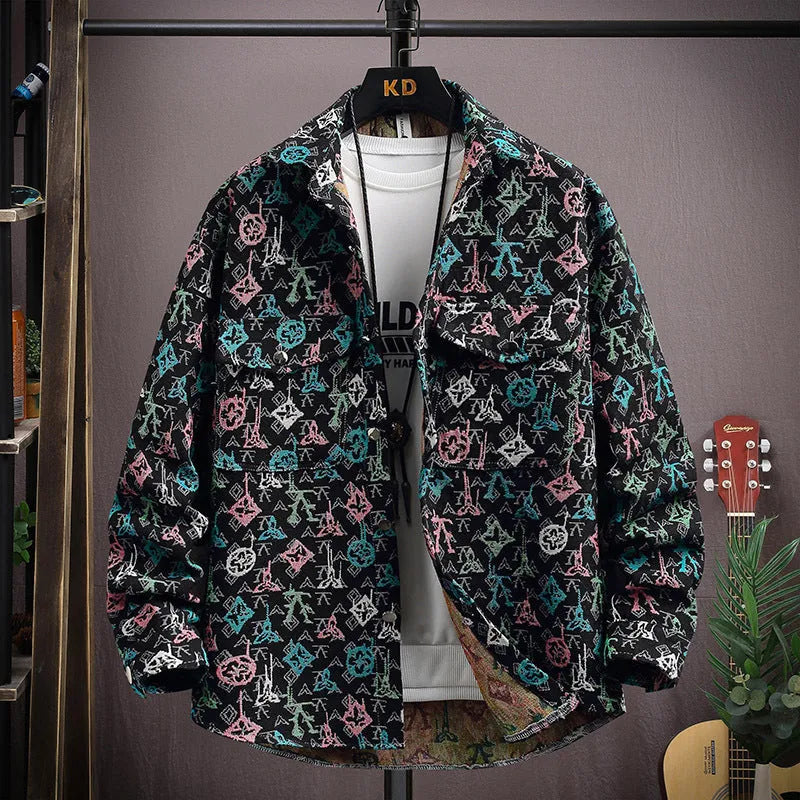 Personality brand casual lapel long sleeve shirt coat in a straight hem design, shown in a blue colour option.