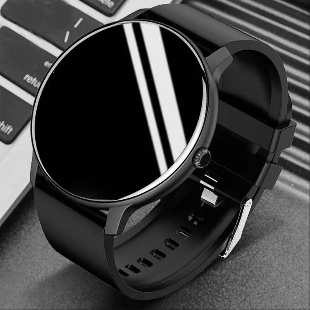 Black smartwatch on a silicone band showing a blood pressure reading on its 1.28-inch screen.