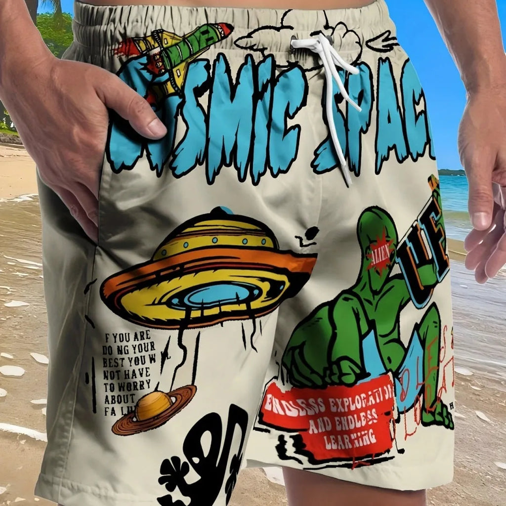 Men's simple style casual shorts in polyester fabric, shown in one of multiple colour options.