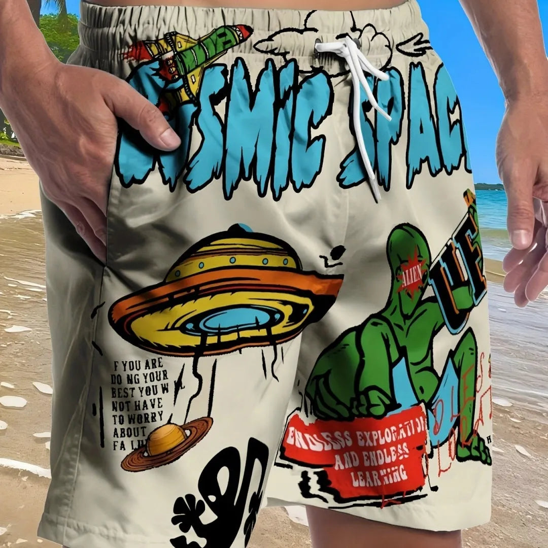 Men's simple style casual shorts in polyester fabric, shown in one of multiple colour options.