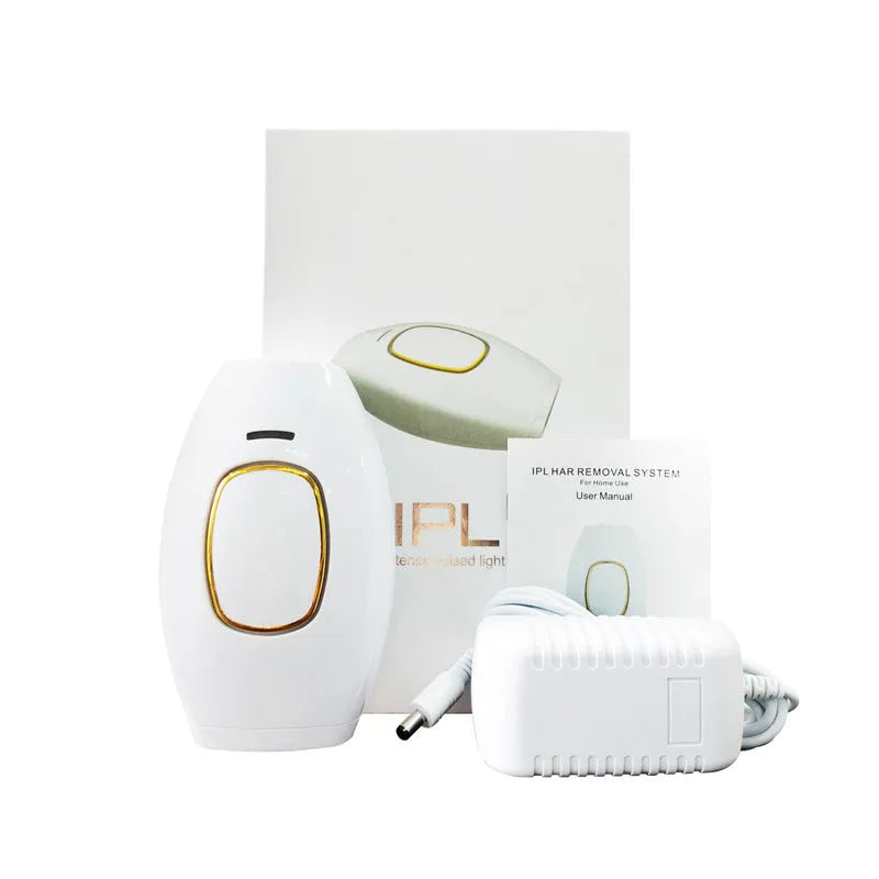 Whole body laser hair removal instrument in black white and rose gold with charger and colour box