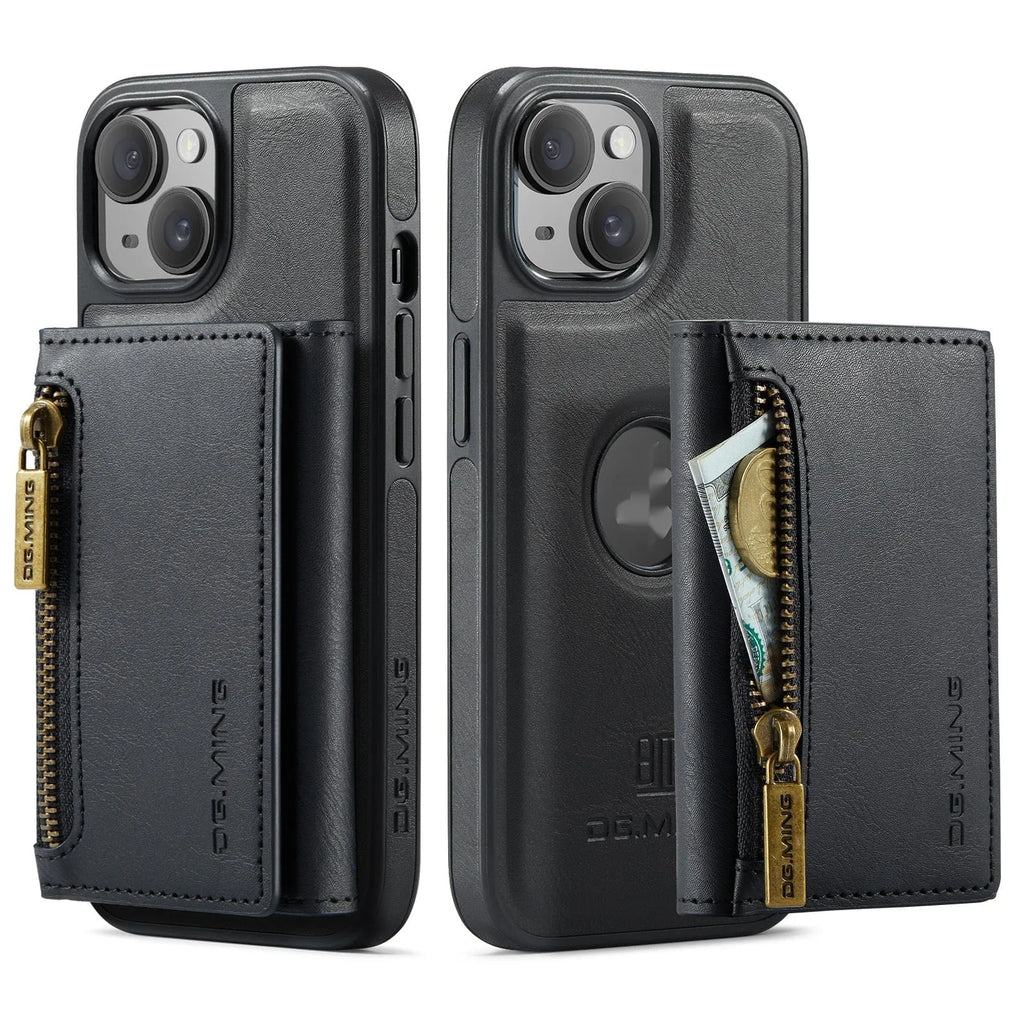 Plastic magnetic wallet phone case with card holder in retro handmade style for iPhone