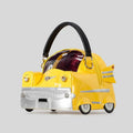 Creative cute car-shaped handbag in pink with contrast stitching and cross-body strap