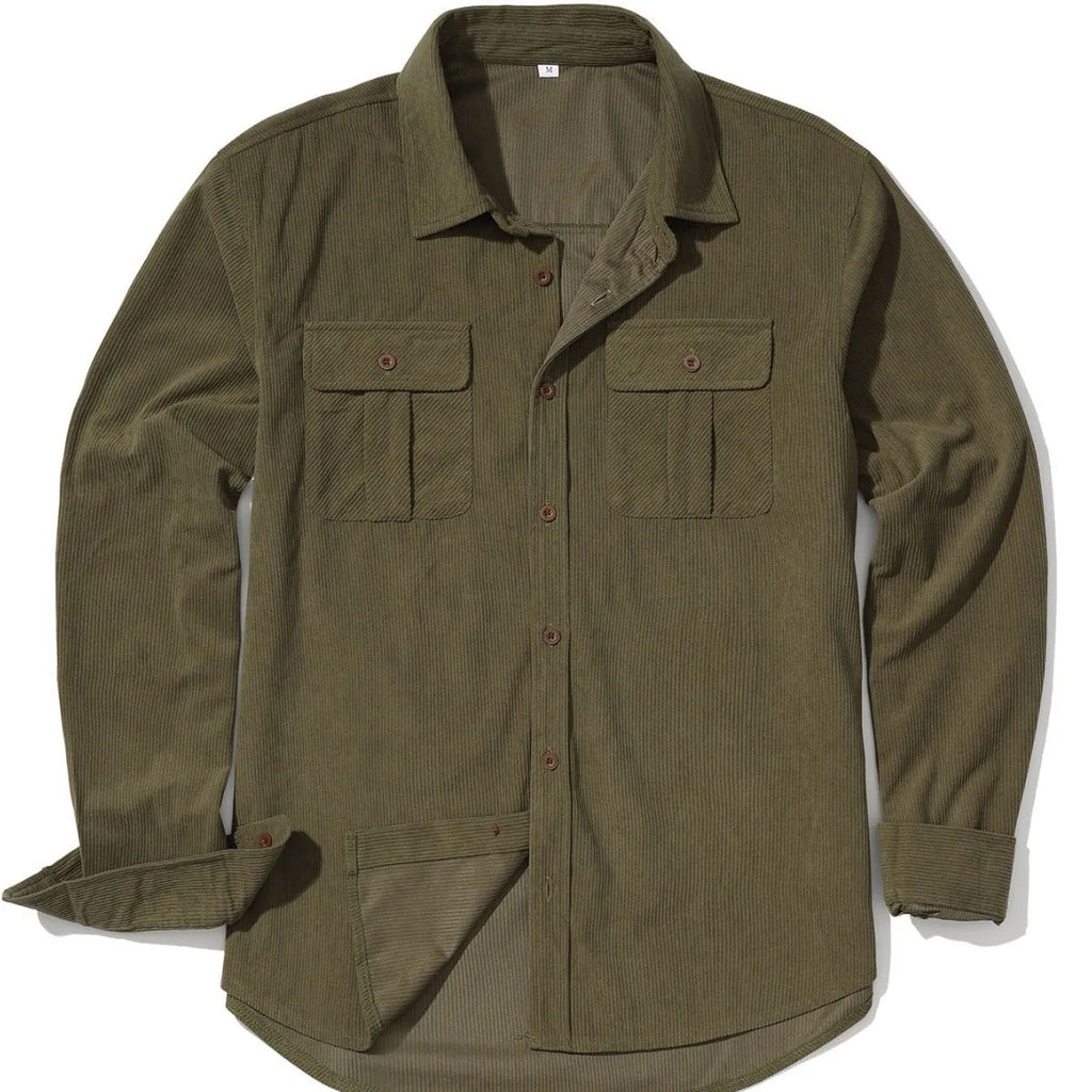 Men's loose corduroy shirt in Japanese retro style with long sleeves