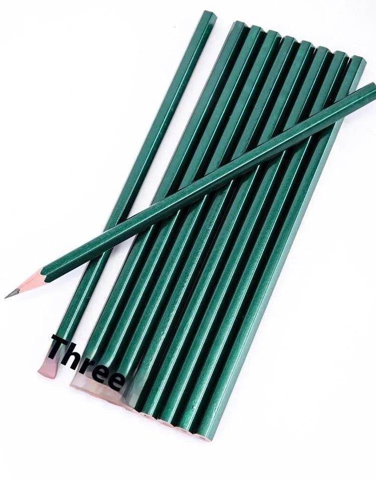 Set of 10 green hexagonal wooden pencils with HB and 2B graphite grades for writing and sketching