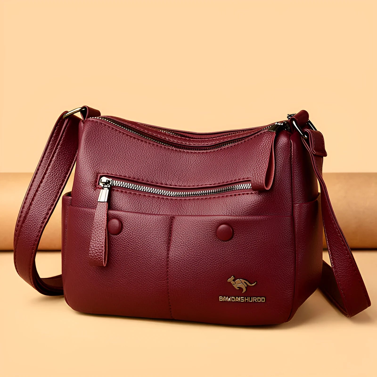 Soft PU leather women's crossbody shoulder bag in horizontal square shape with multiple internal pockets