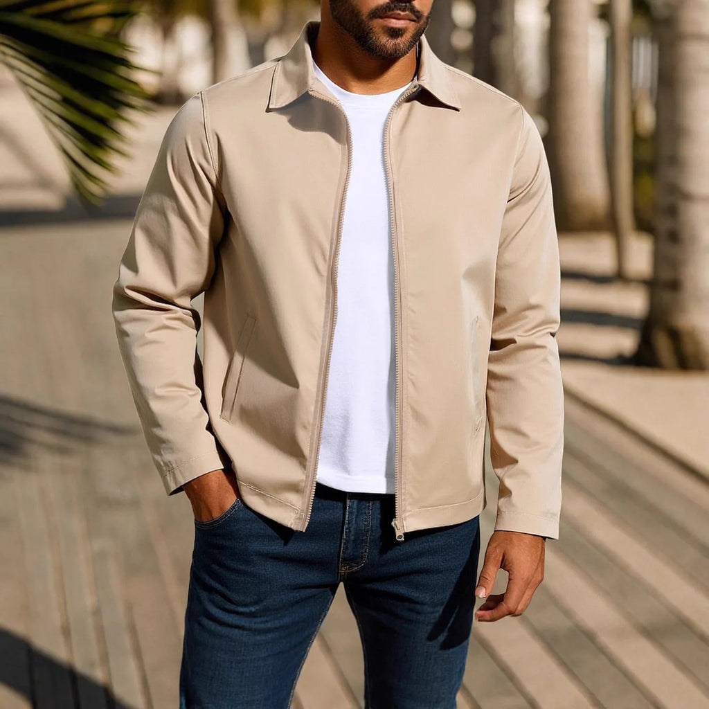 Men's zipper-front cardigan jacket with raglan sleeves in polyester blend fabric
