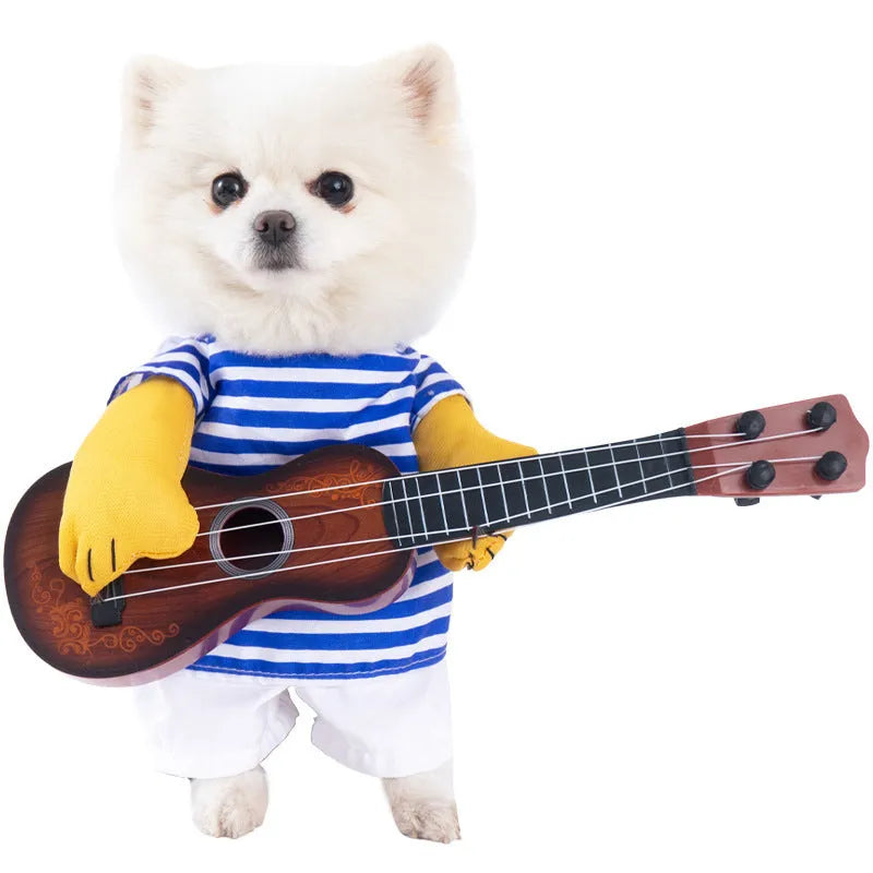 Halloween dog costume selection showing bat suit, devil outfit, and space clothing styles for pets