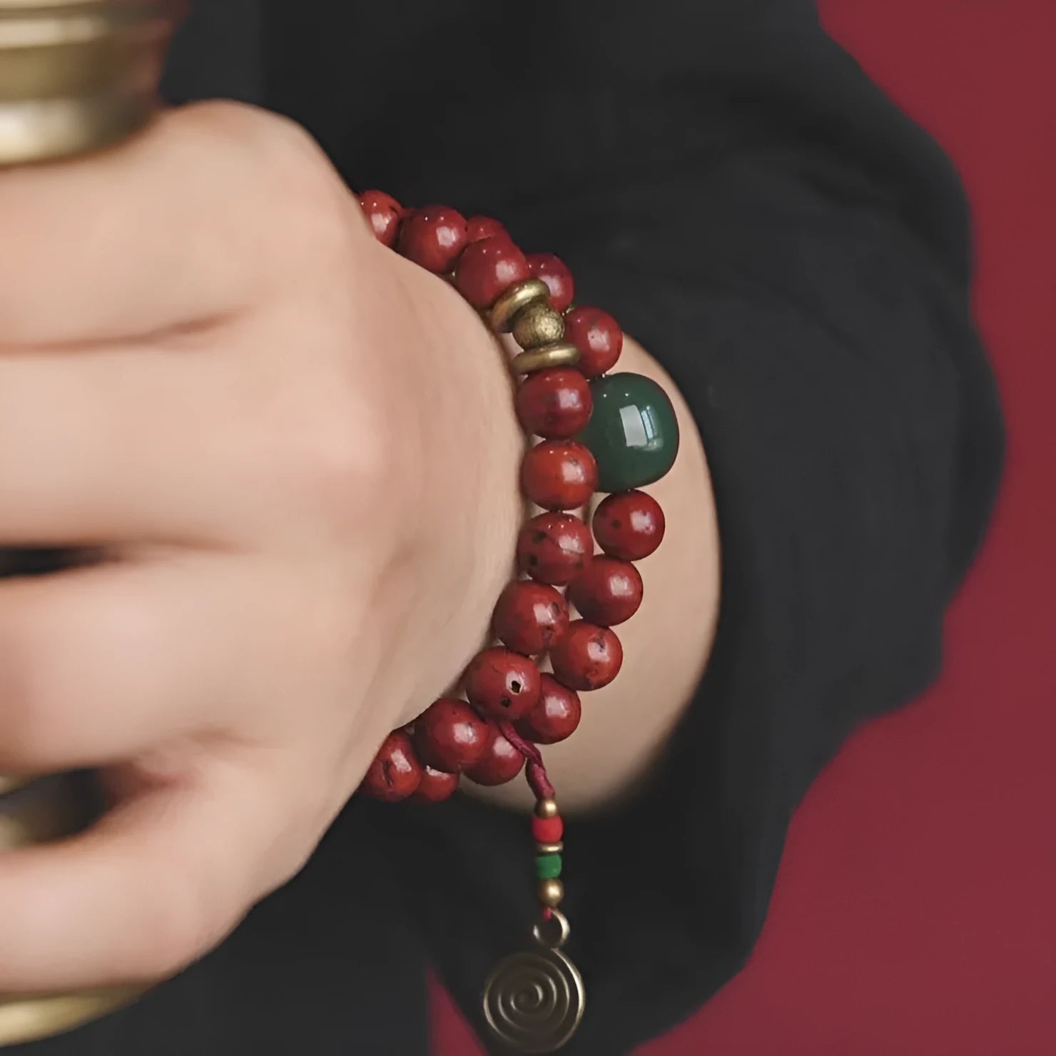 Double circle bodhi seed bracelet with cartoon styling showing natural seed texture