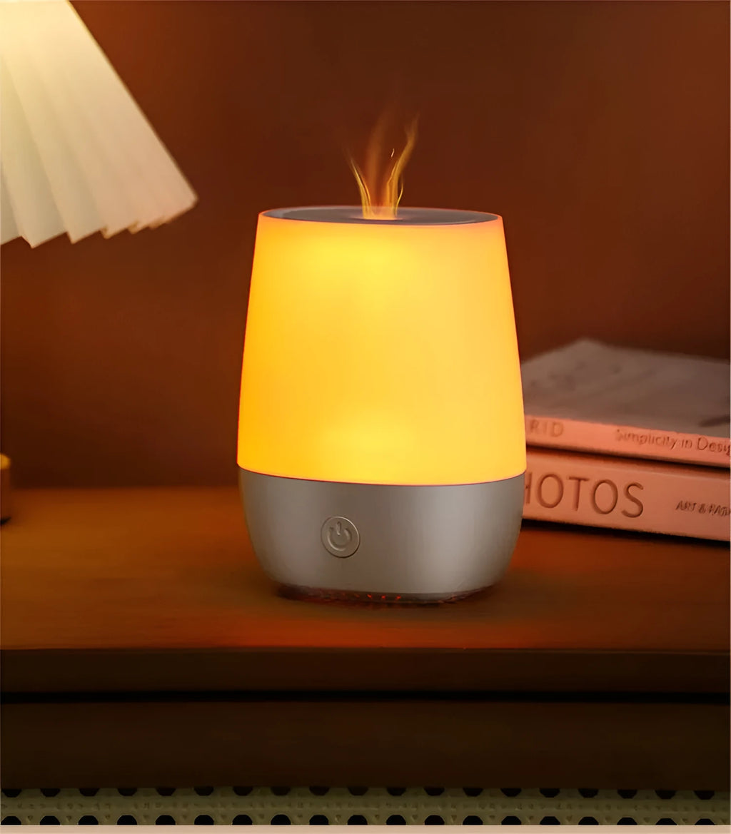 White USB flame humidifier aromatherapy diffuser with simulation flame effect and Type-C cable