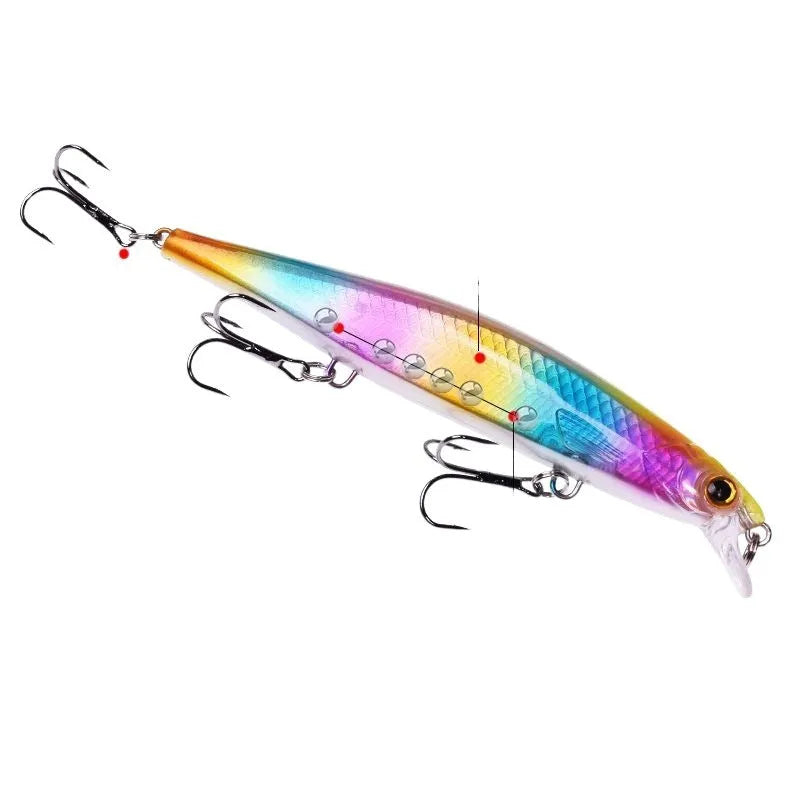 Tossing Submerged Suspended Mino Lure fishing bait showing 11cm length and colour options