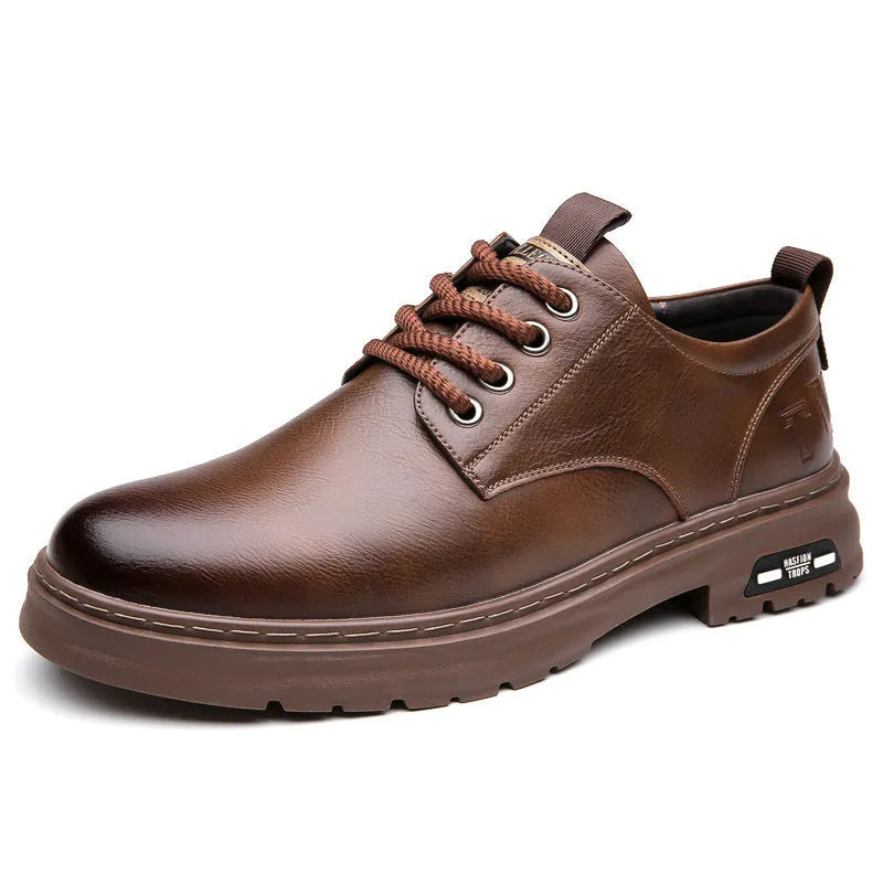 Men's retro casual leather shoes in black and brown with round toe and artificial PU upper