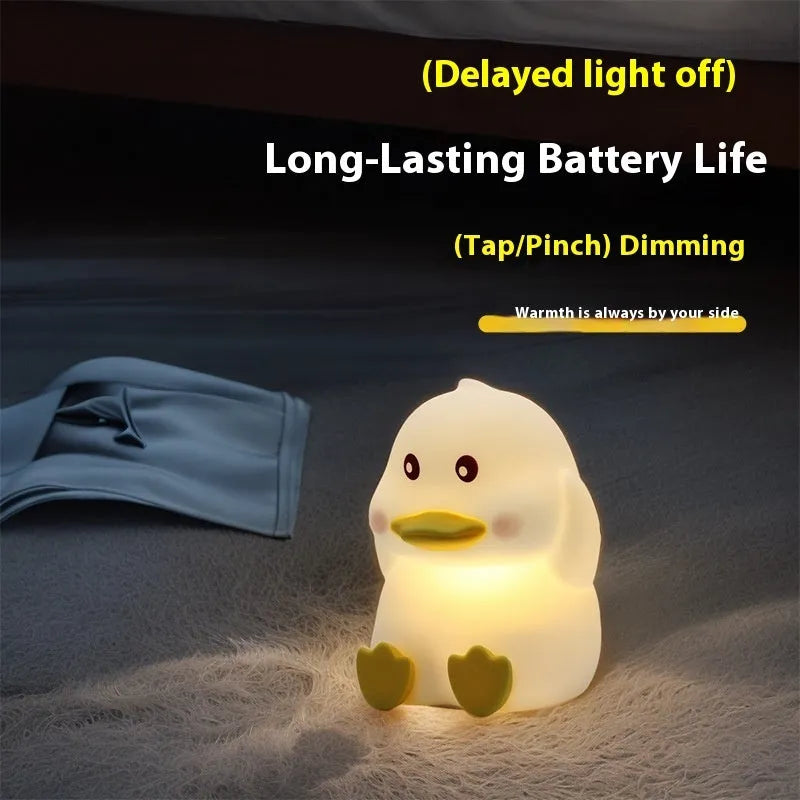 Cute duck silicone night light with USB rechargeable battery, warm and colourful light modes