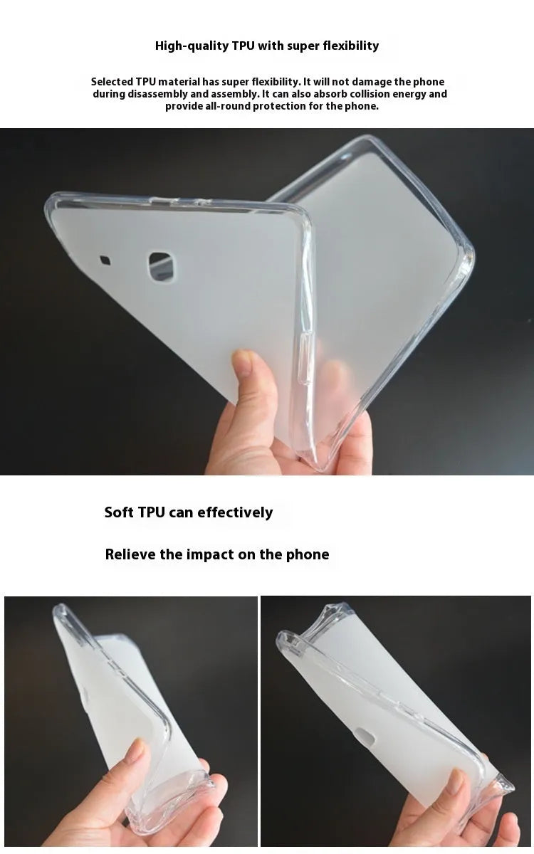 Clear transparent white ultra-thin silicone protective case for a tablet on a flat surface