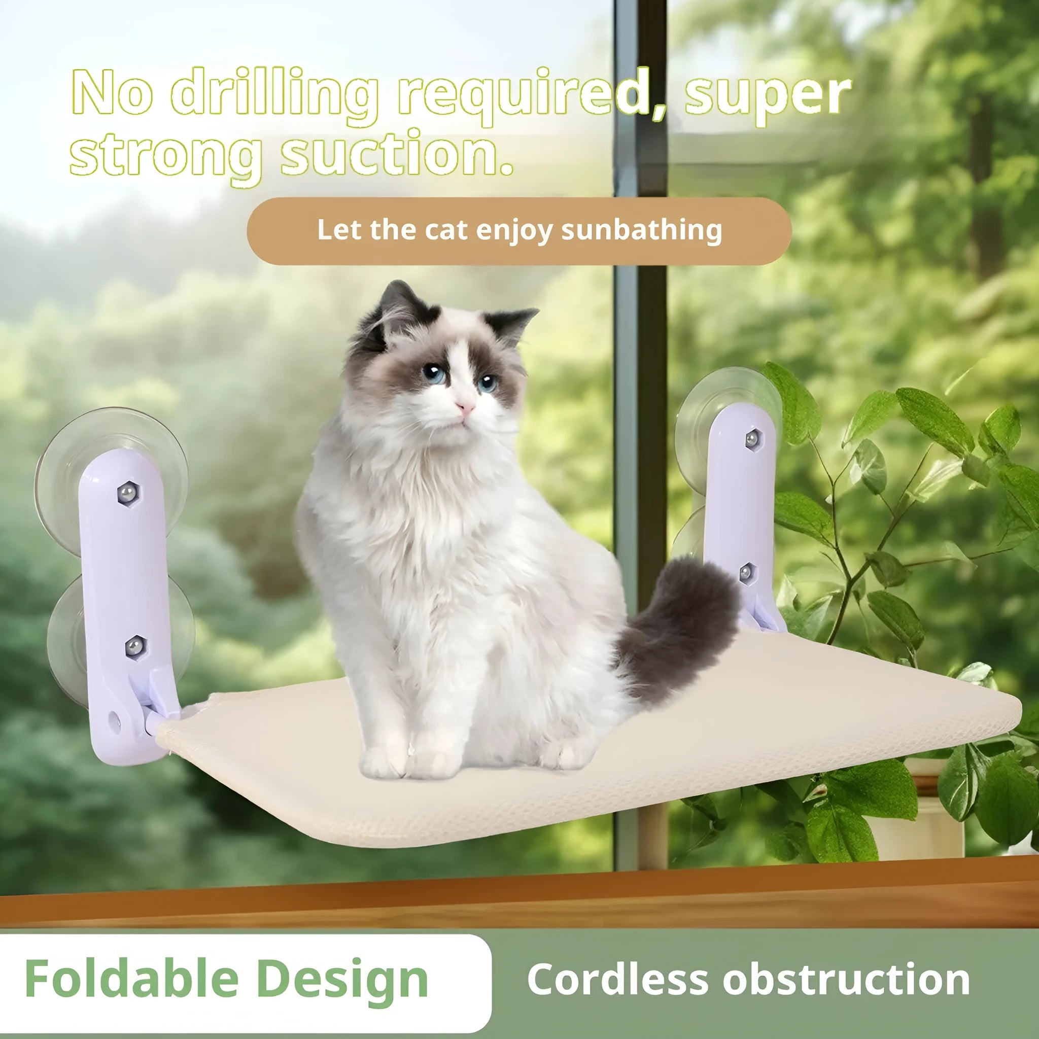 Cat hammock window suction cup hanging hammock with washable cover mesh in beige