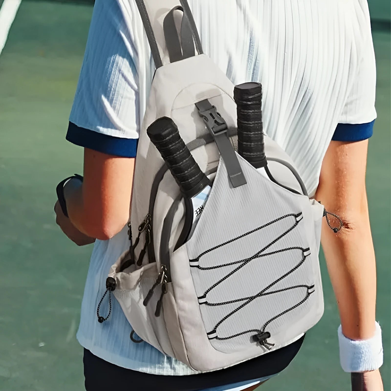 Oxford cloth chest bag for adults in crossbody style, foldable large capacity with open pocket, grey colour option