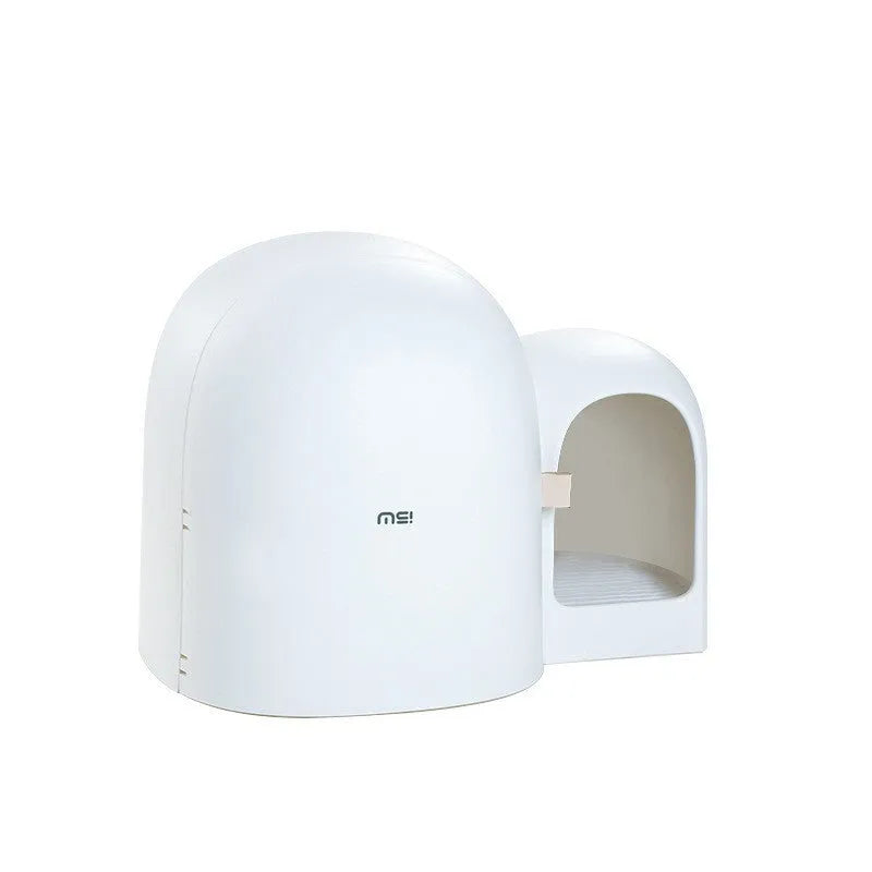 Oversized enclosed cat litter box in moss green with front entry and top viewing lid