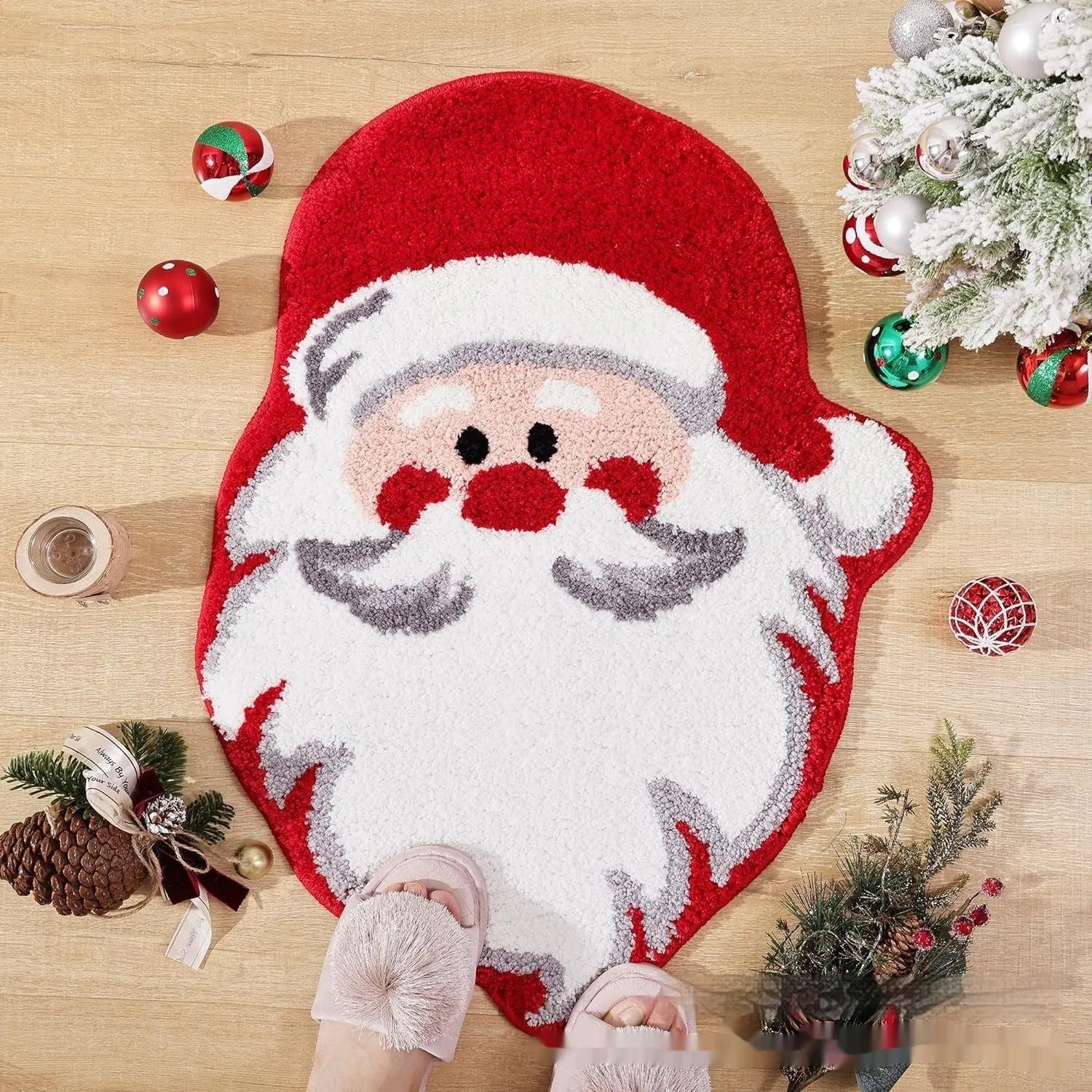 Printed red and green Christmas themed hallway runner mat with anti-slip backing.