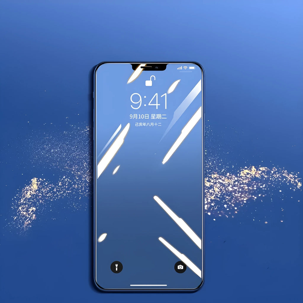 Tempered glass screen protector for iPhone models showing high-definition clarity and scratch-resistant surface