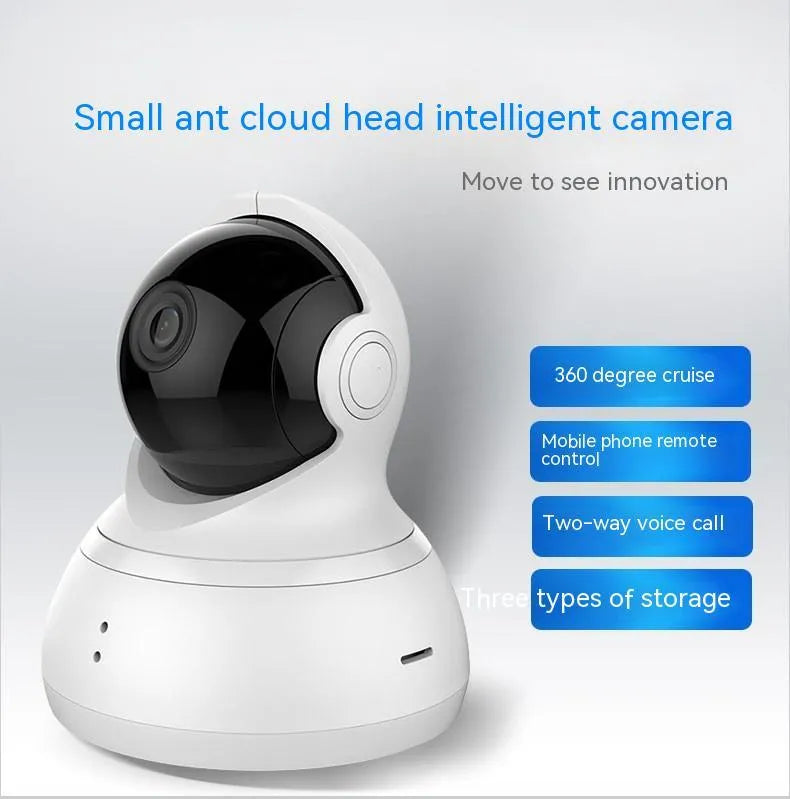 White HD night vision 360-degree surveillance wireless WiFi camera with wall mount for indoor home security monitoring