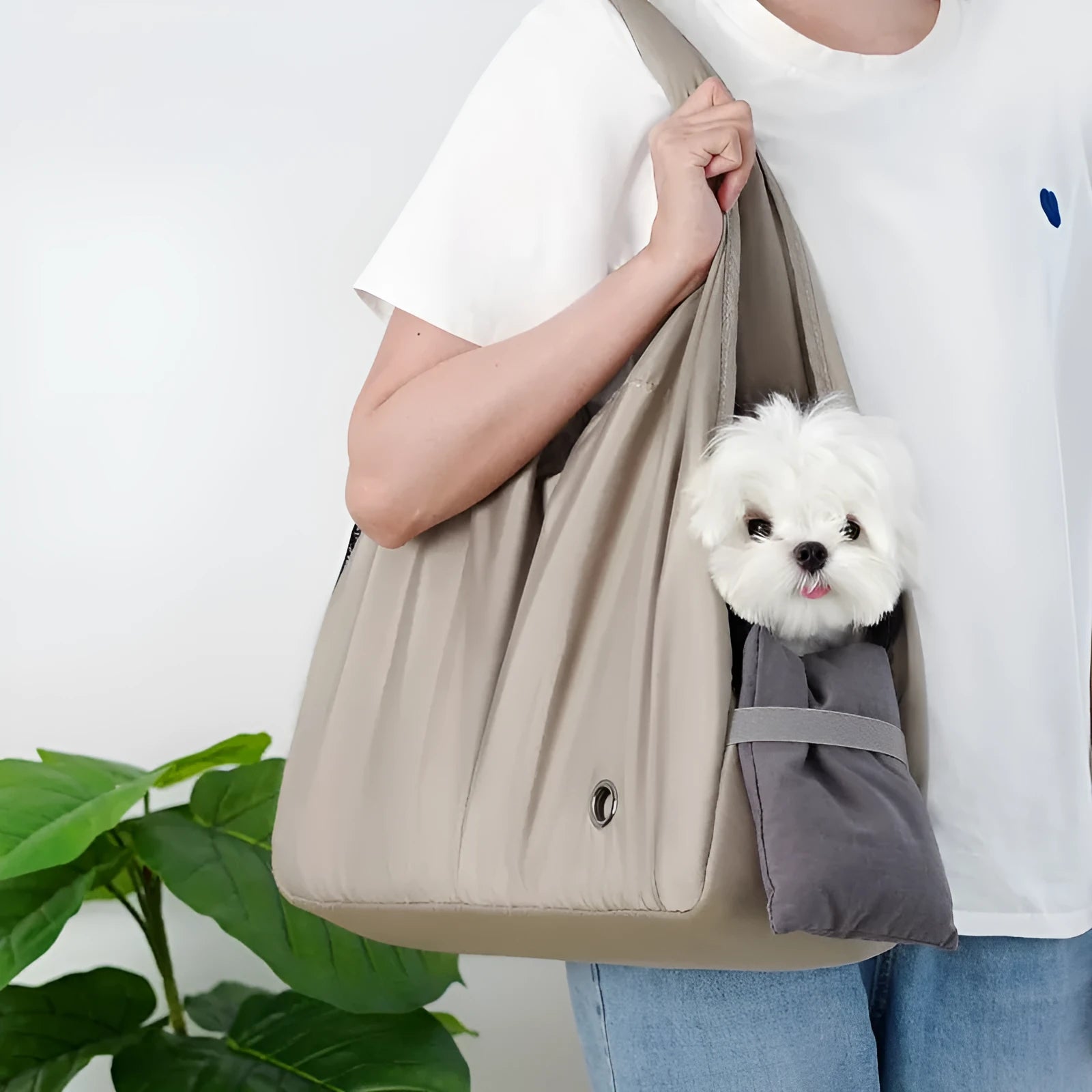 Apricot cloth pet summer handbag carrier measuring 41x16x28 cm for small dogs