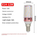 E14 12W LED corn light bulb showing 60 yellow LED beads on a clear background.