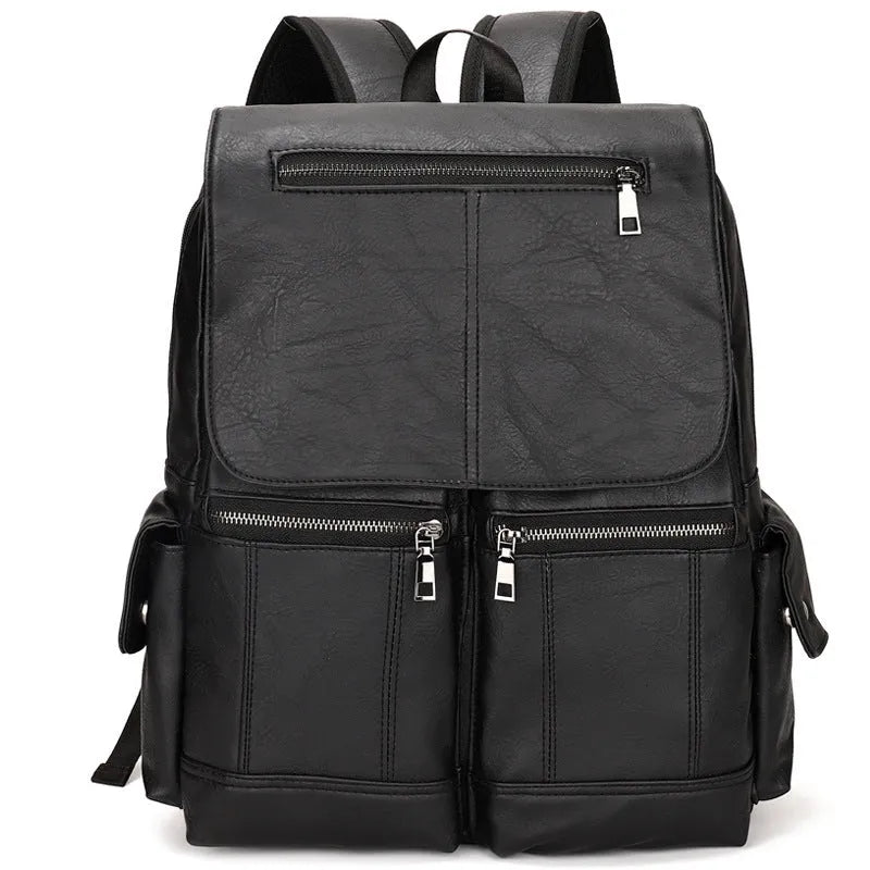 Vintage canvas computer backpack 14 inch laptop bag black brown light brown sewing thread detail