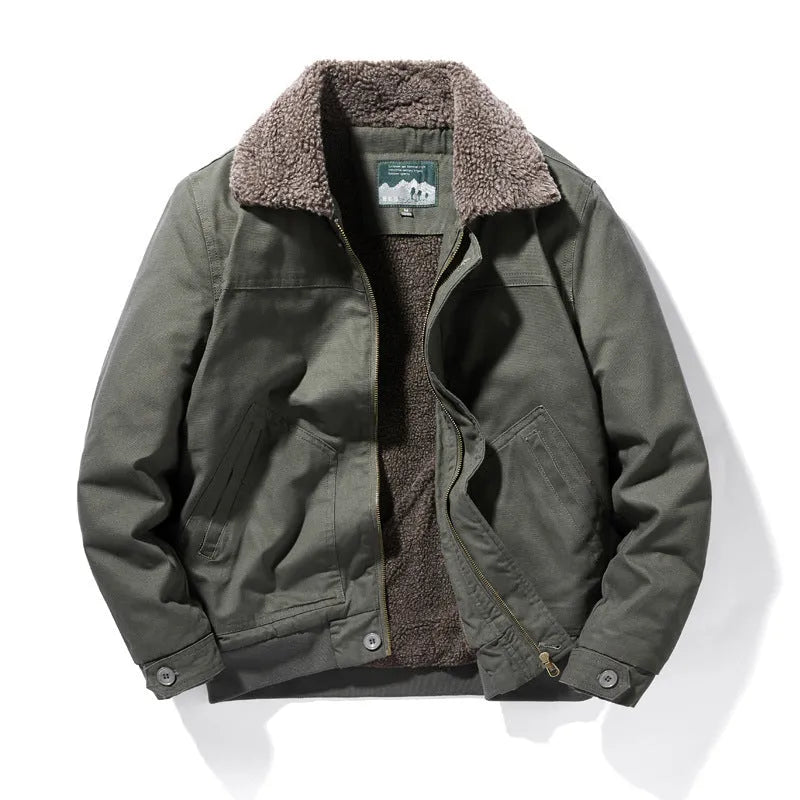 Men's hooded cotton jacket in solid colour, loose fit, waterproof, available in khaki, army green and dark blue