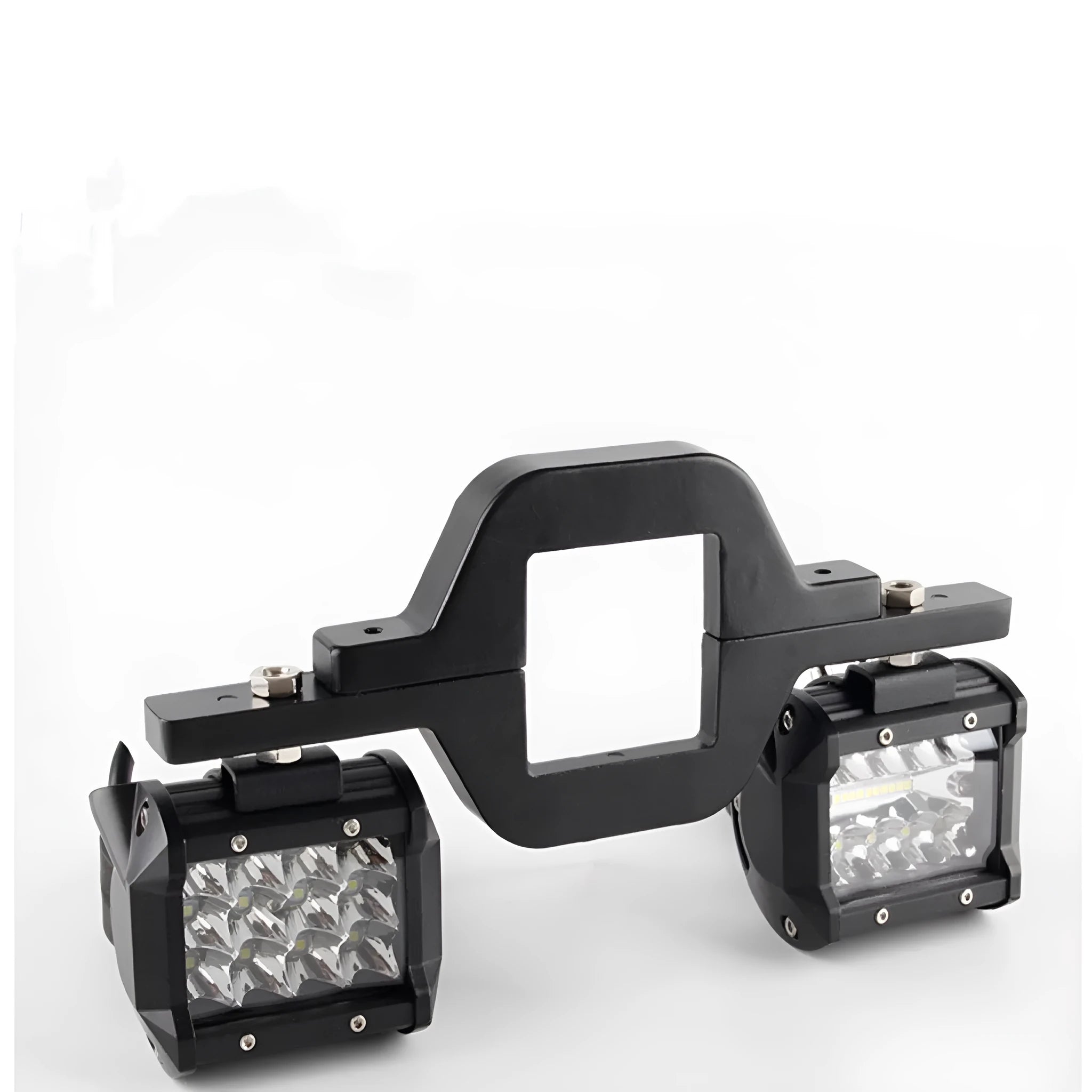 Black metal trailer hook lamp mounting bracket for off-road vehicle modification.