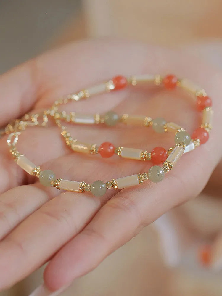 Hetian jade women's bracelet with bamboo joint design in jade or South Red colour, 6mm wide.