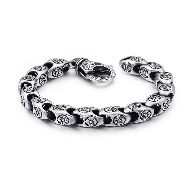Men's titanium steel bracelet with flower cutout design in steel colour, single piece
