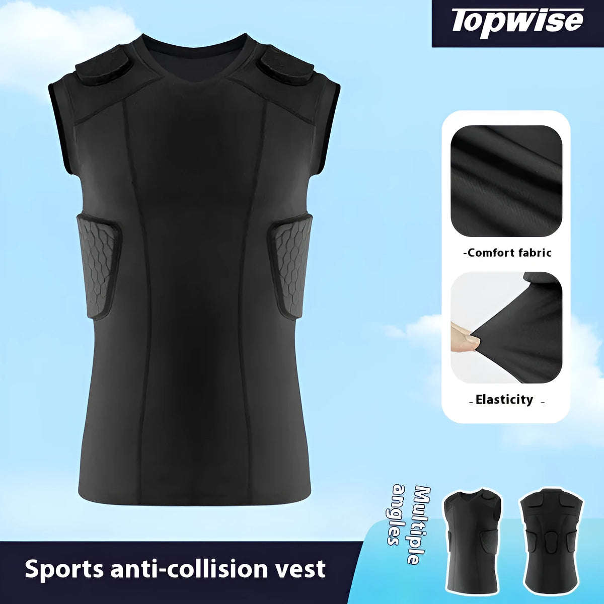 Black tight quick-dry basketball sports vest with anti-collision padding for unisex training