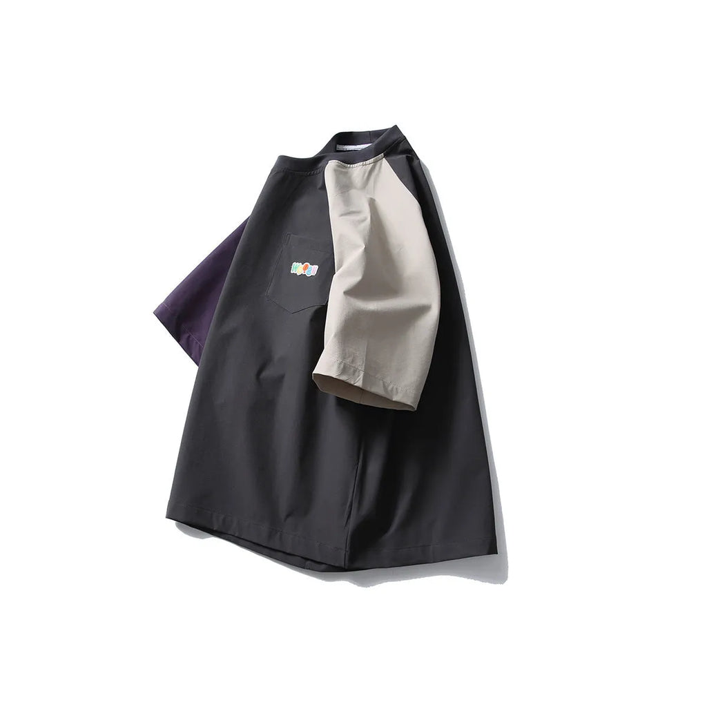Dark grey men's T-shirt with raglan sleeves and contrast colour design