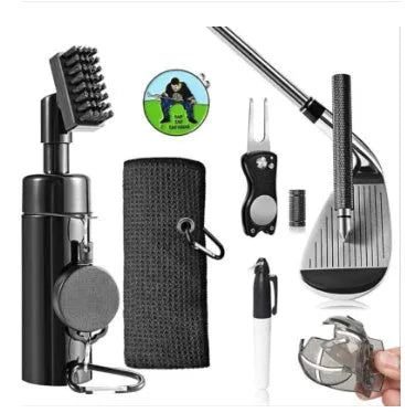 Black plastic golf club cleaning tool set of 6 for cleaning irons and putters