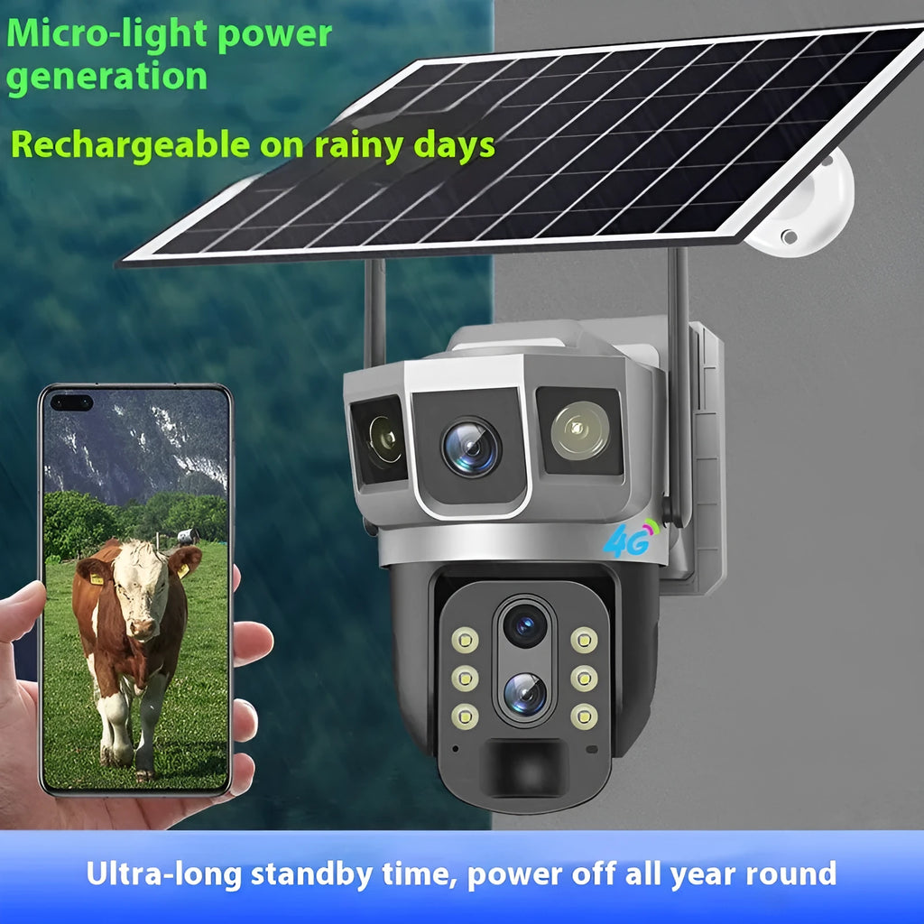 V380 outdoor security camera with solar panel and 10x zoom capability