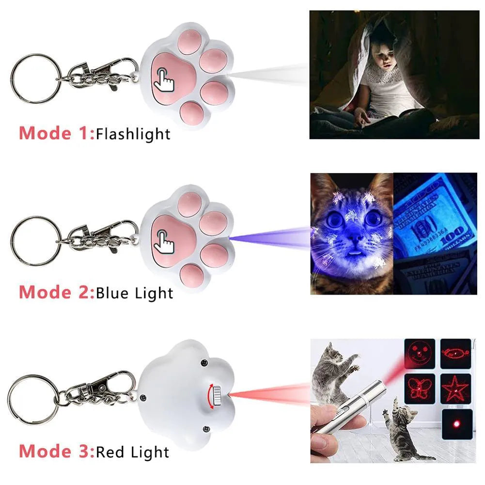 Black or pink infrared cat teaser toy with keychain measuring 5 by 2.5 centimetres