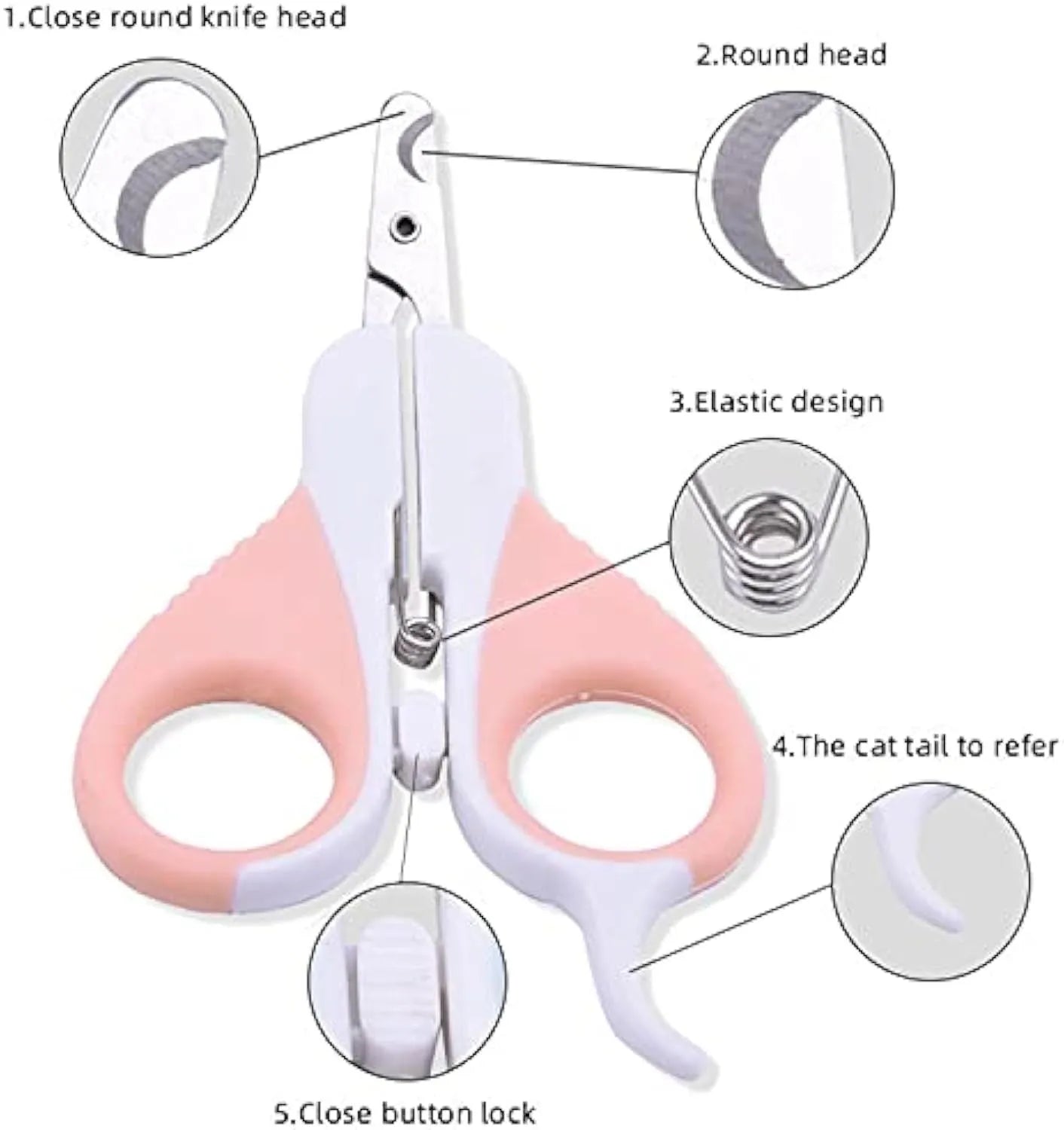 Grey and pink angled cat nail clippers with safety guard and rubberised handles.
