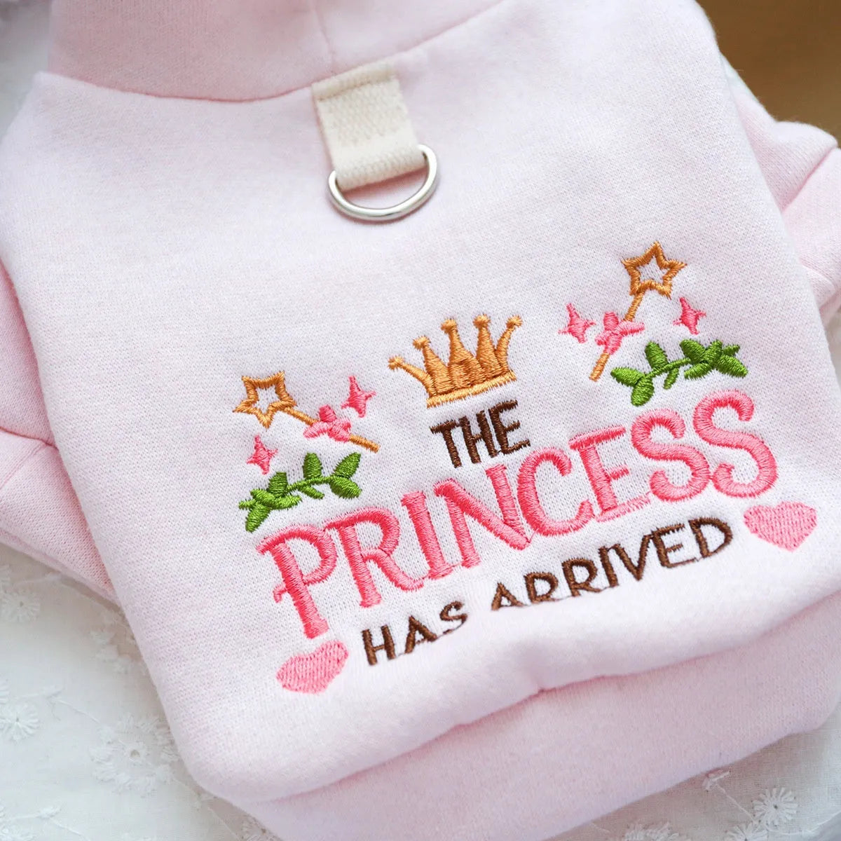 Hooded princess style pet sweater for small dogs and cats in polyester material