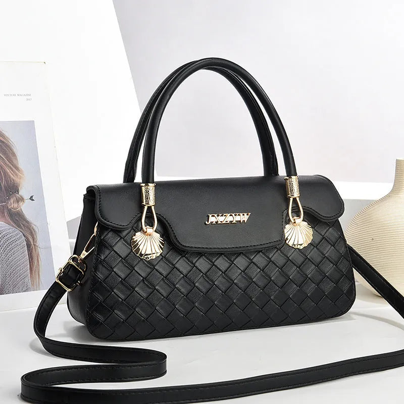 Vintage letter-printed women's cross-body bag in PU leather, brown colour, 28x9x15cm size